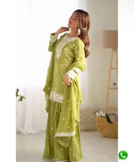 Green Color Heavy Chinnon Silk With Sequence Work Top Sharara Suit in Germany