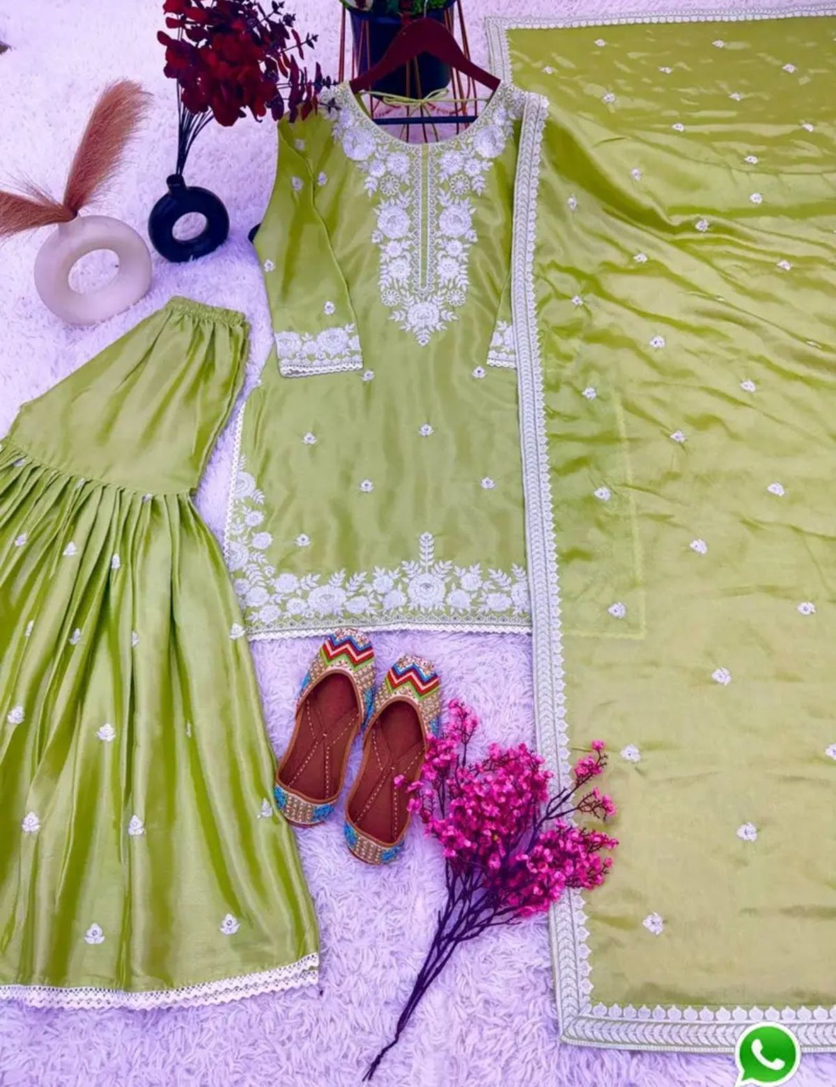 Green Color Heavy Chinnon Silk With Sequence Work Top Sharara Suit in Germany