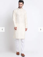 Men's Cotton Blend Solid Kurta and White Elastic Waistband Pyjama With Cotton Embroided Sequenced Nehru Jacket in Germany