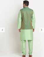 Sea Green Silk Blend Kurta and churidar with Paisley Green Nehru jacket in Germany