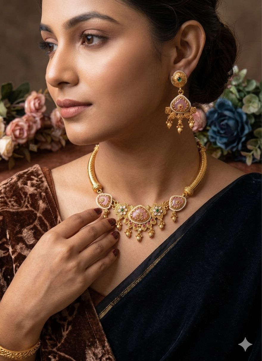 Traditional Antique Gold Plated Choker Jewelry Set for Women in Germany Namma Markt