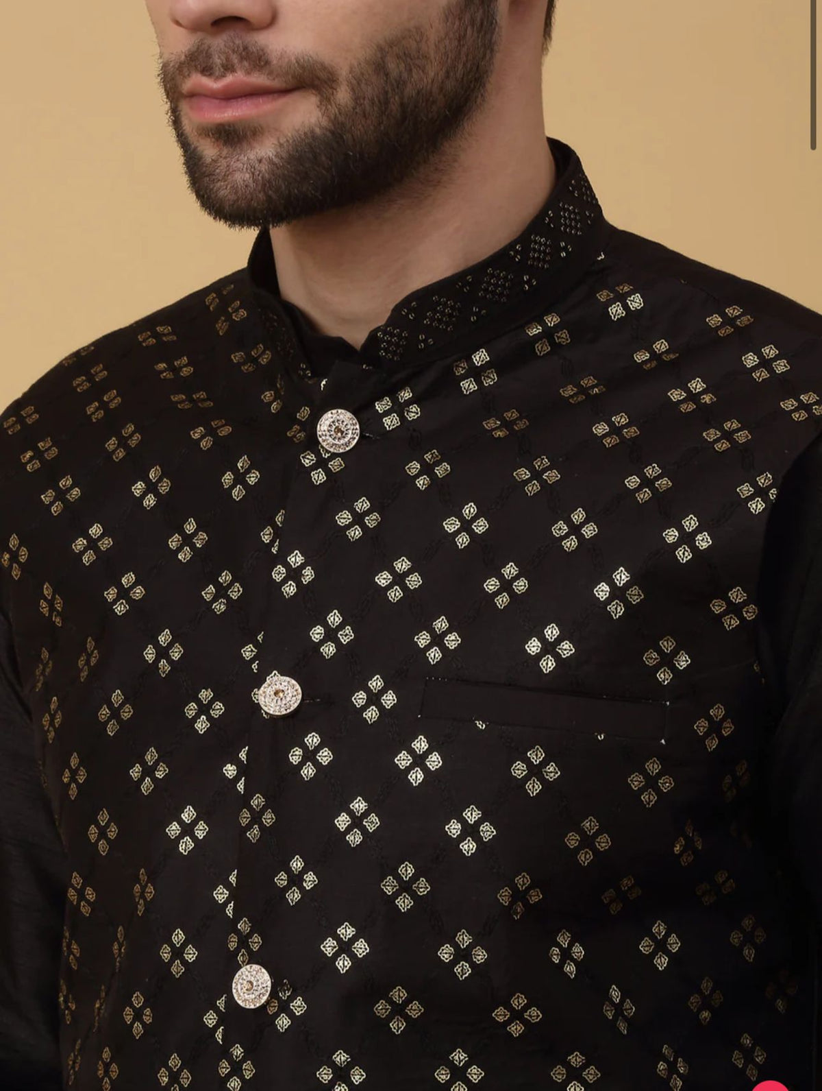Men's Silk Blend Black Kurta, Churidar with Cotton Silk Sequenced Nehru Jacket Set in Germany