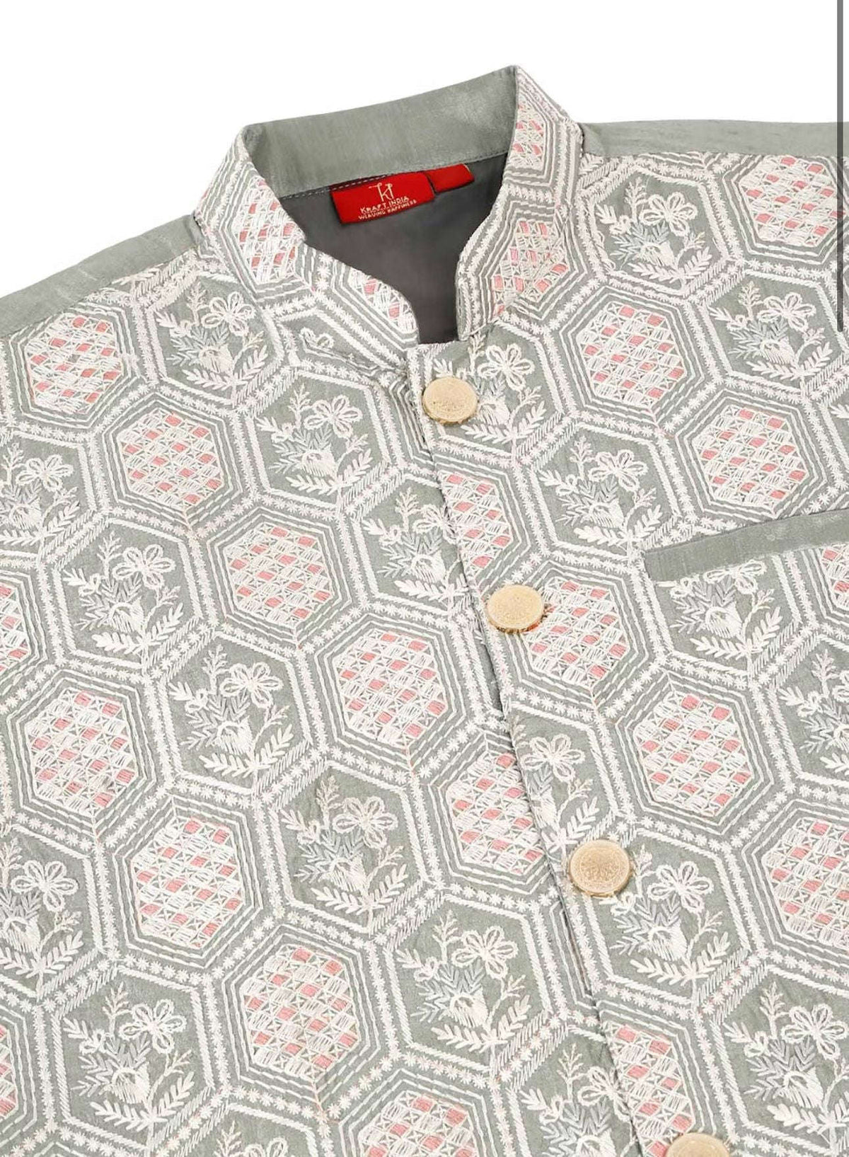 Men White Embroidered Kurta with Churidar and Nehru Jacket Set In Germany Namma Markt