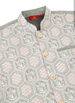 Men White Embroidered Kurta with Churidar and Nehru Jacket Set In Germany Namma Markt