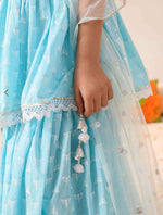 Girls SkyBlue Cotton Regular Fit Printed Kurta Set in Germany