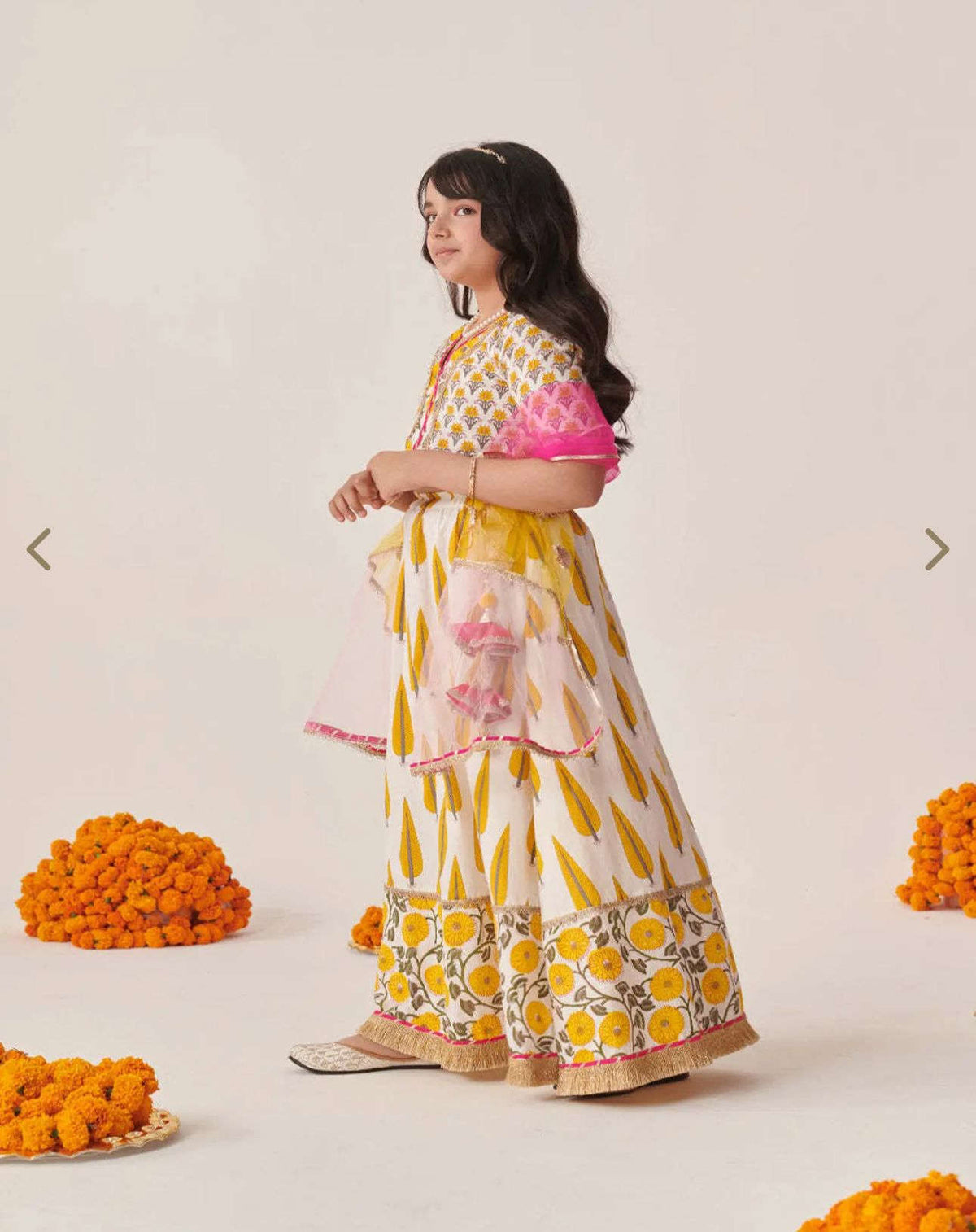 Girls Yellow Cotton Regular Fit Printed Lehenga Choli in Germany