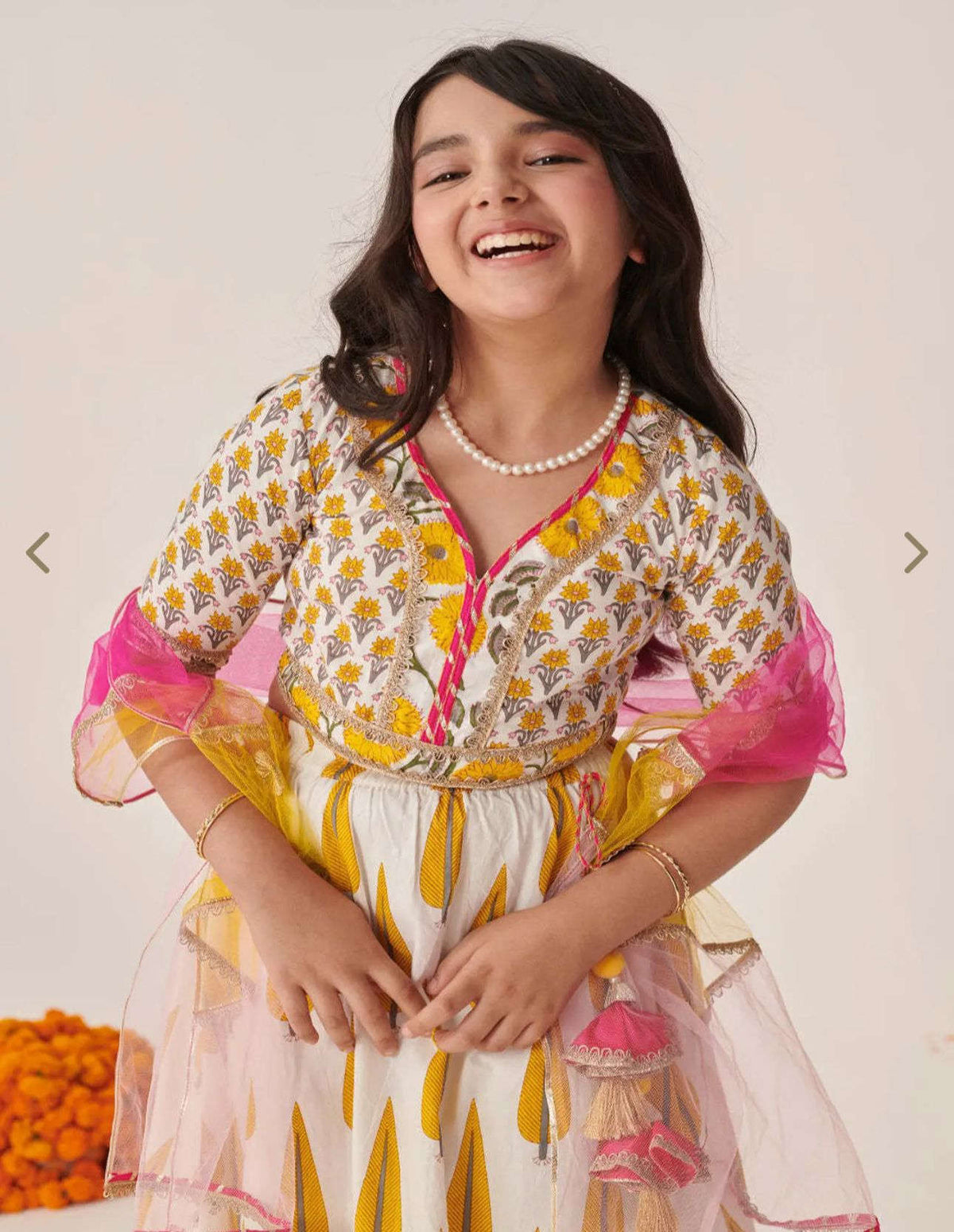 Girls Yellow Cotton Regular Fit Printed Lehenga Choli in Germany