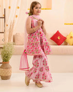Girls Pink Cotton Regular Fit Floral Print Kurta Set in Germany
