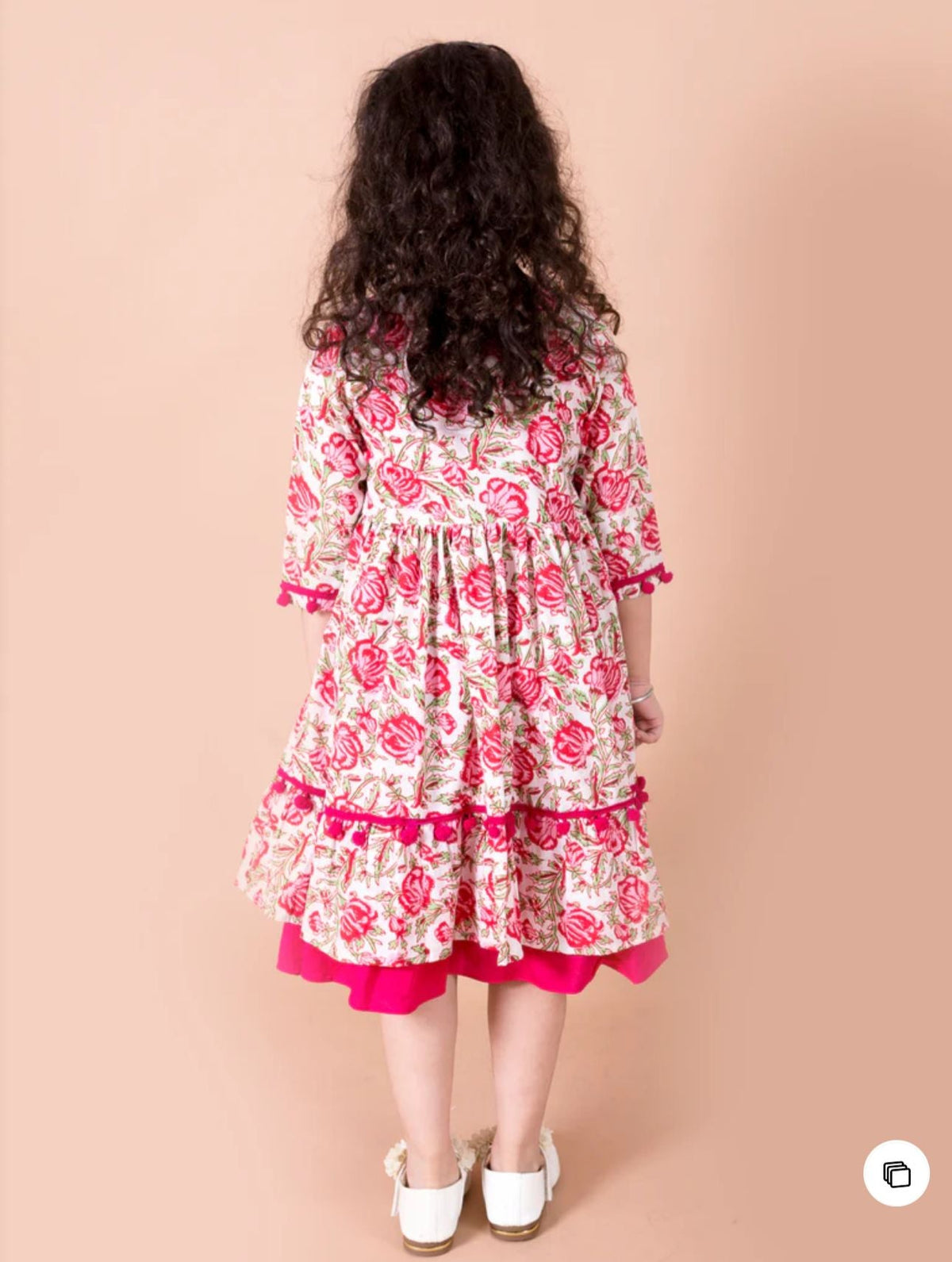 Girls Pink Solid Cotton A-Line Dress With Floral Print Cape in Germany