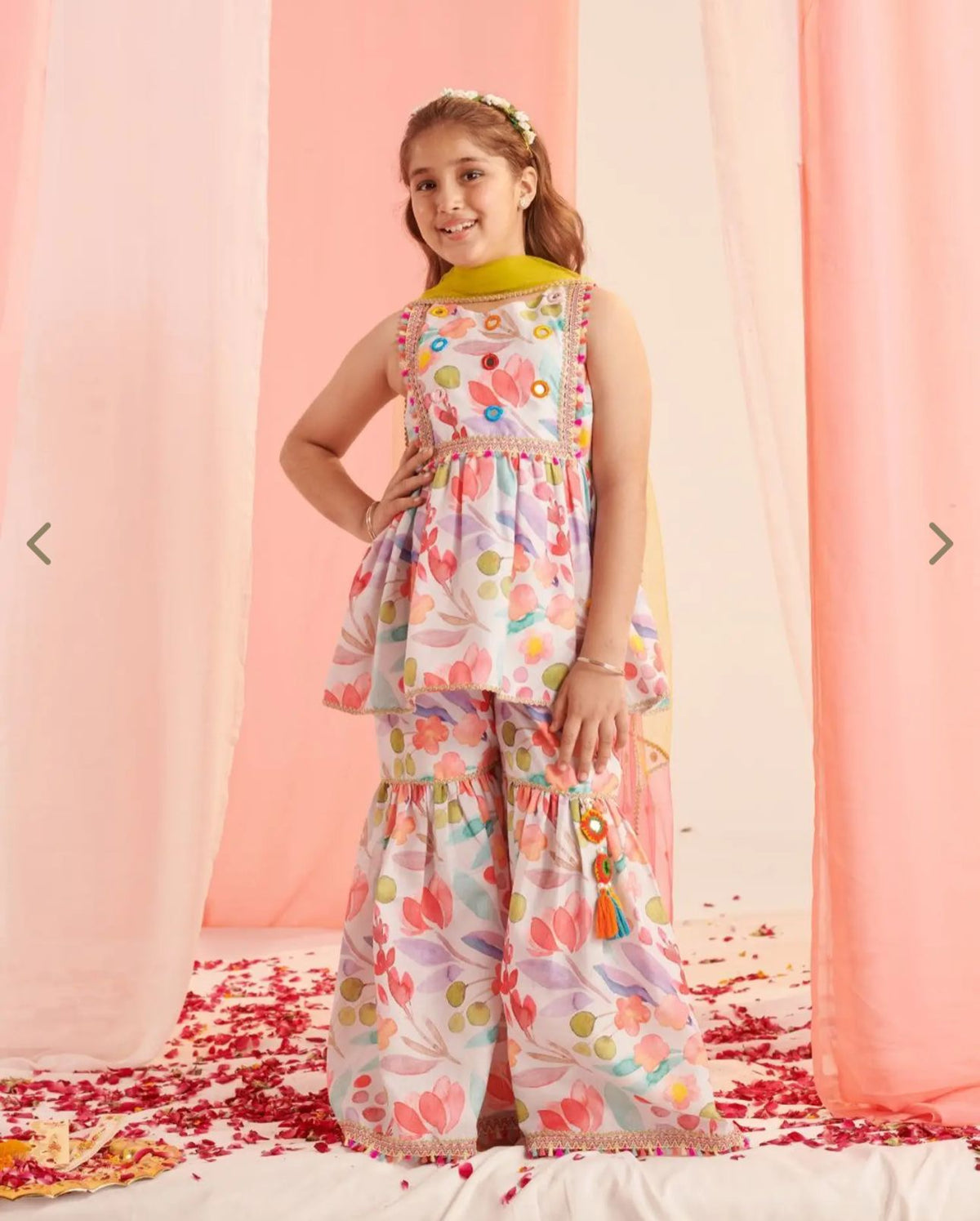 Kids Multi Floral Printed Regular Kurta With Sharara & Dupatta Set in Germany