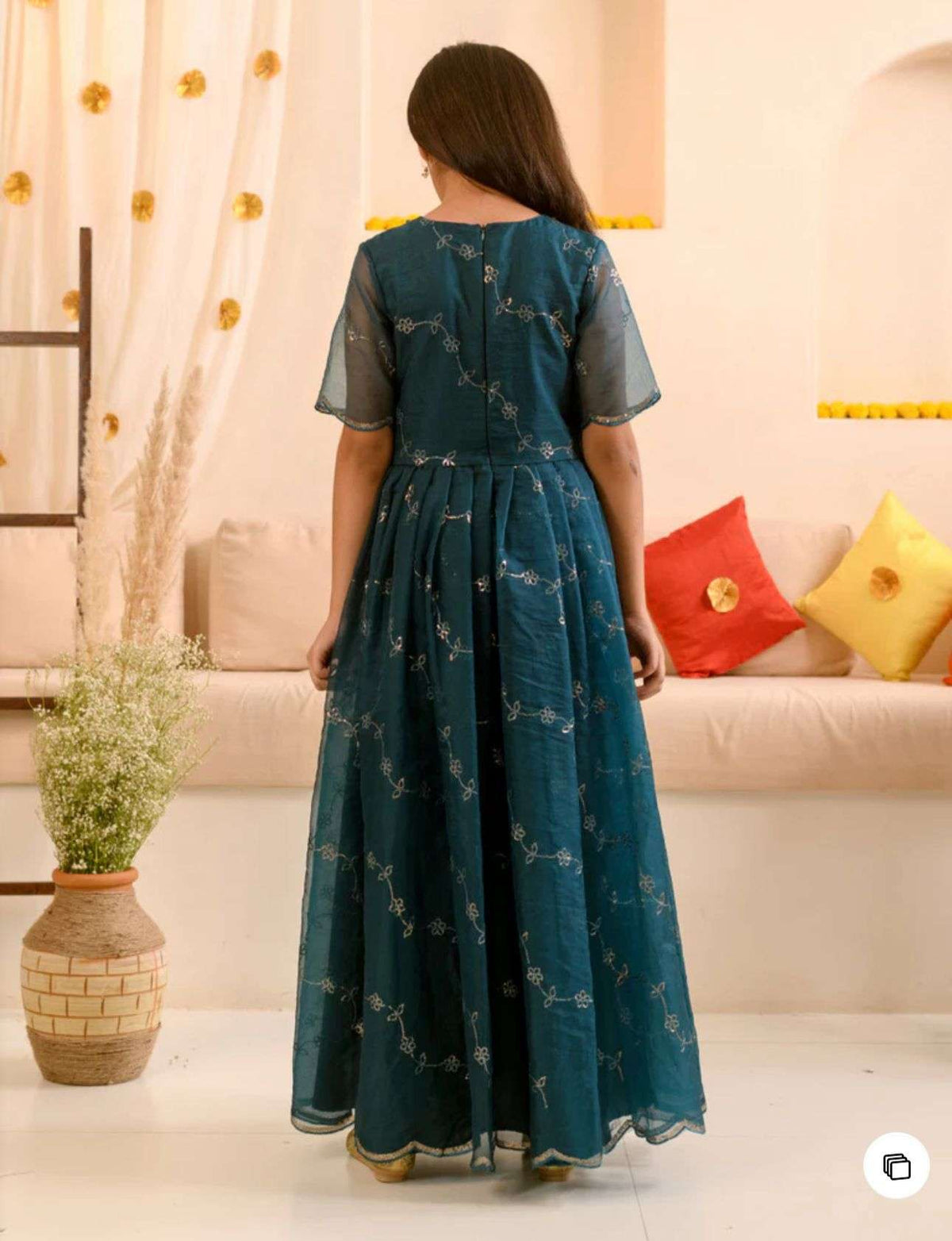 Girls Embellished V-Neck Fit & Flare Maxi Ethnic Dress in Berlin