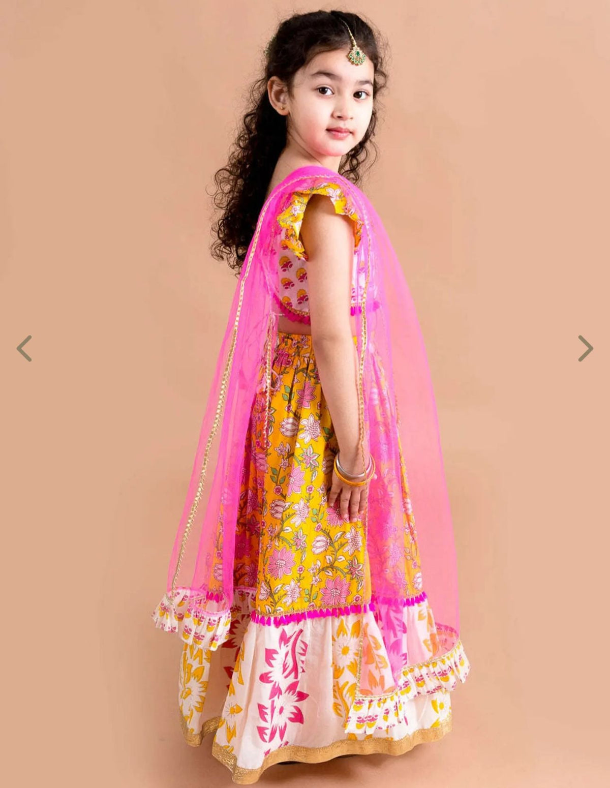 Girls Yellow Cotton Regular Fit Floral Print Lehenga Choli In Germany
