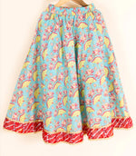 Girls Blue & Red lotus Printed Cotton Flared Lehenga & Choli