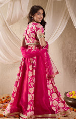 Girls Magenta Floral Print Taffeta Panelled Lehenga & Choli With Dupatta in Berlin