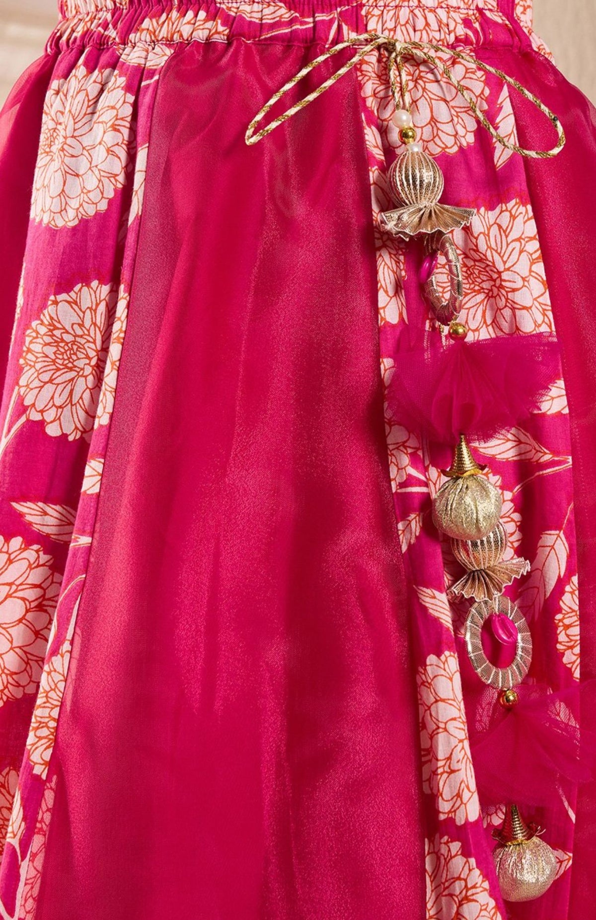 Girls Magenta Floral Print Taffeta Panelled Lehenga & Choli With Dupatta in Berlin