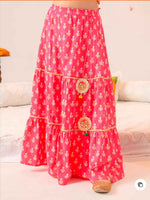 Girls Magenta Ethnic Booti Print Cotton Tiered Lehenga & Choli With Dupatta in Berlin