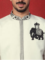 Men's Cotton Silk Beads Work Animal Motifs Cream Kurta with Pant in Berlin