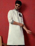 Men's Cotton Silk Beads Work Animal Motifs Cream Kurta with Pant in Berlin