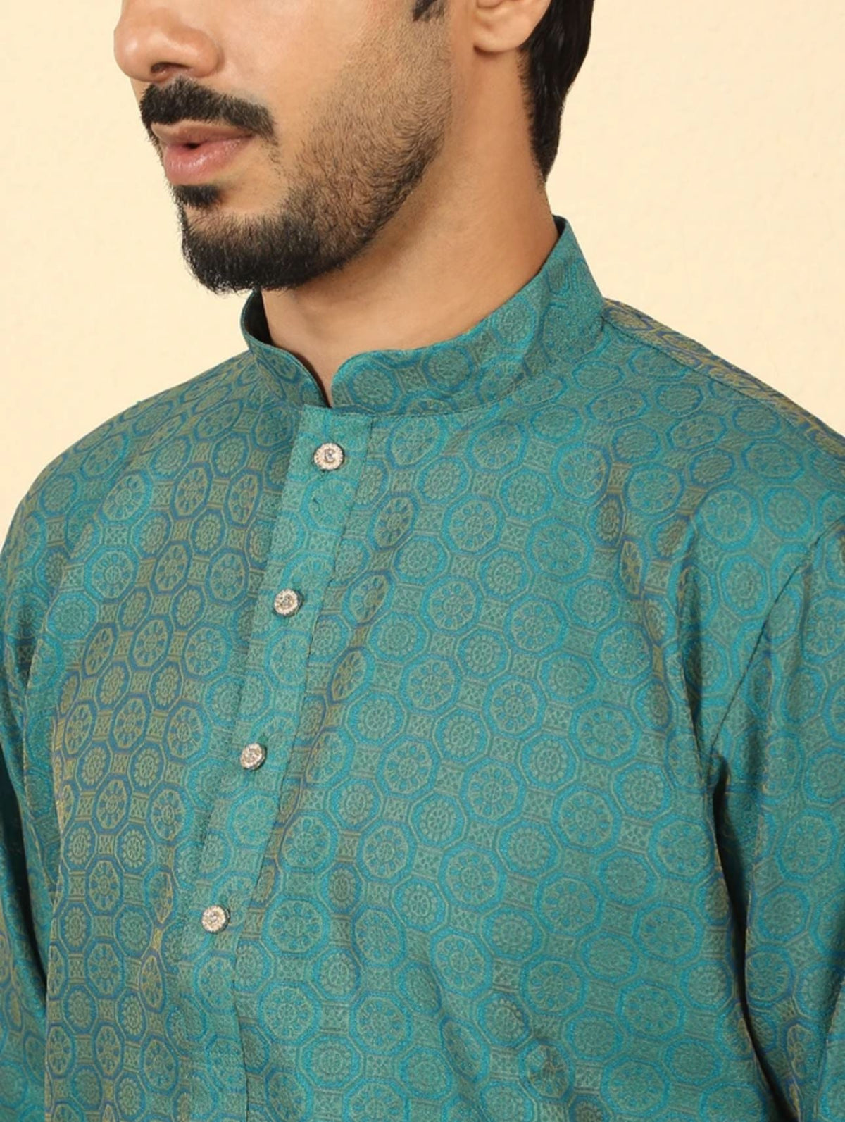 Cotton Silk Sequined Embroidered Yoke Design Cream Kurta With Cream Salwar in Berlin