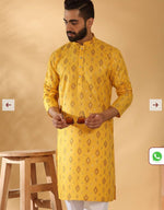 Cotton Blend Geometric Printed Yellow Kurta and Pyjama in Germany