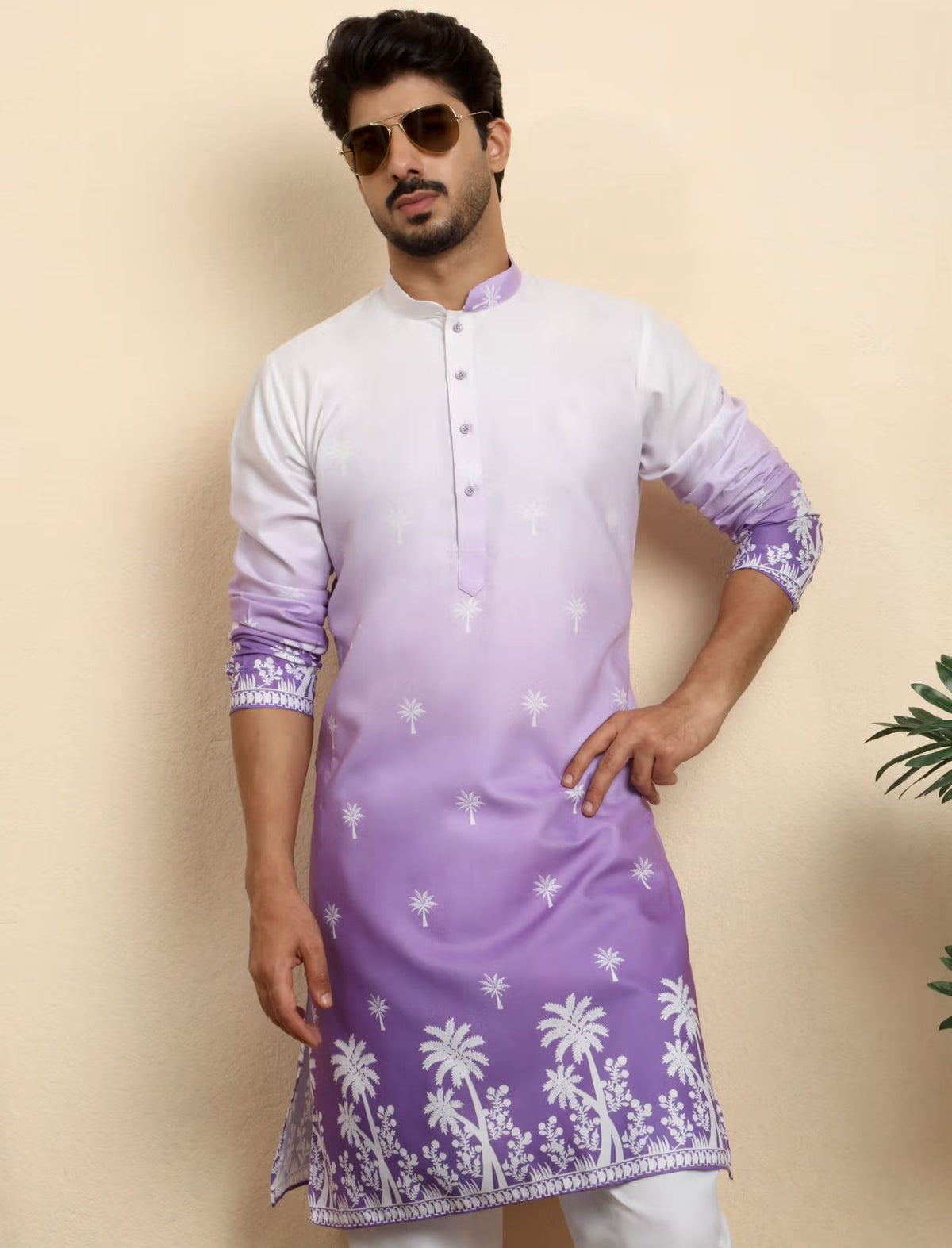 Cotton Blend Printed Olive Kurta and Pyjama in Germany