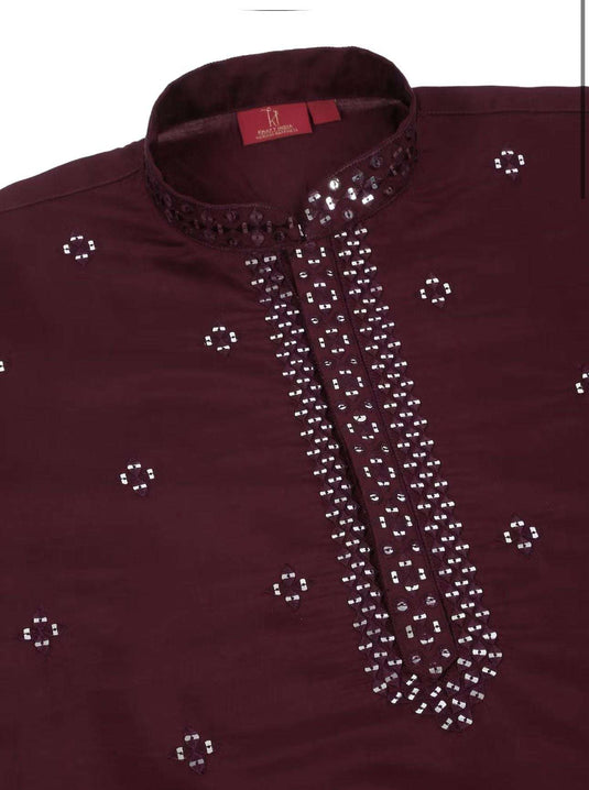Men'S Purple Cotton Silk Sequin Worked Kurta and Pyjama in Germany