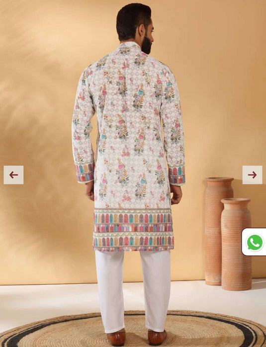 Cotton Embroidered Sequin Chikan Floral Print Thread Work Multicolor Kurta and Pyjama in Germany