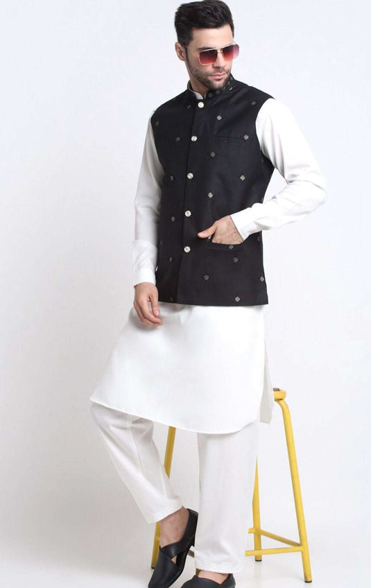 Mandarin Collar Pathani Kurta with Pyjamas & Nehru Jacket in Germany