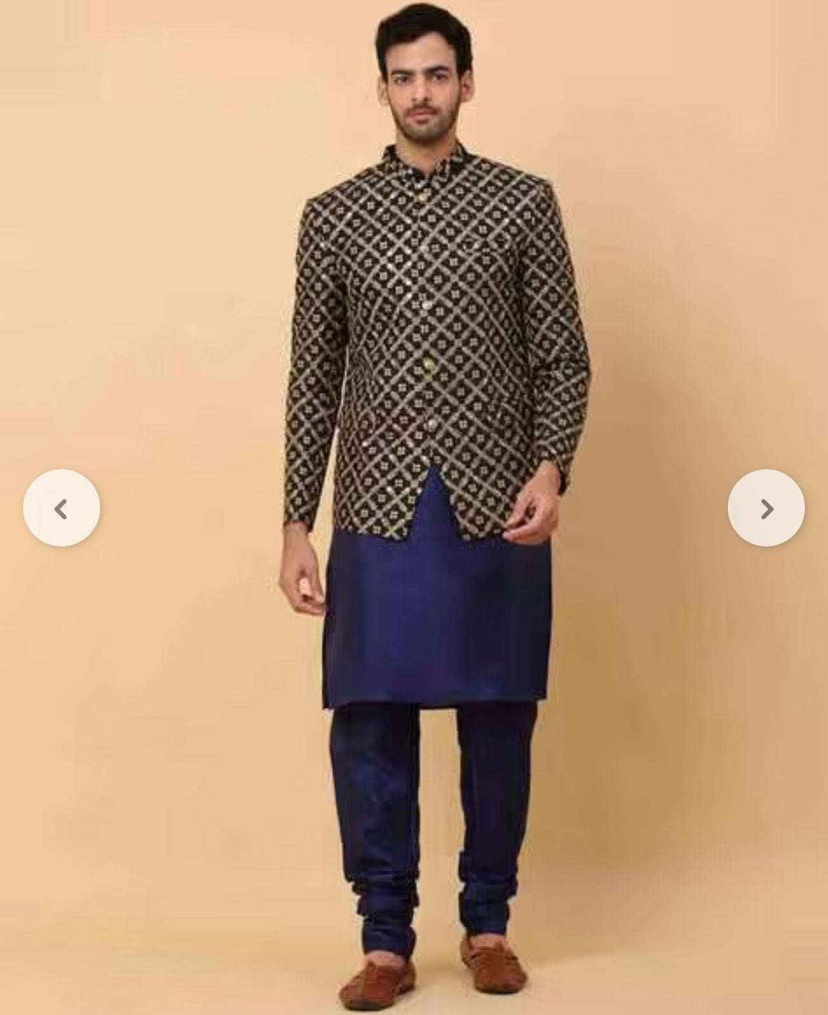 Men's Silk Navy Blue Kurta Churidar With Embroidered Zari Bandhgala Suit/Coat in Berlin