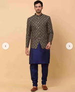 Men's Silk Navy Blue Kurta Churidar With Embroidered Zari Bandhgala Suit/Coat in Berlin