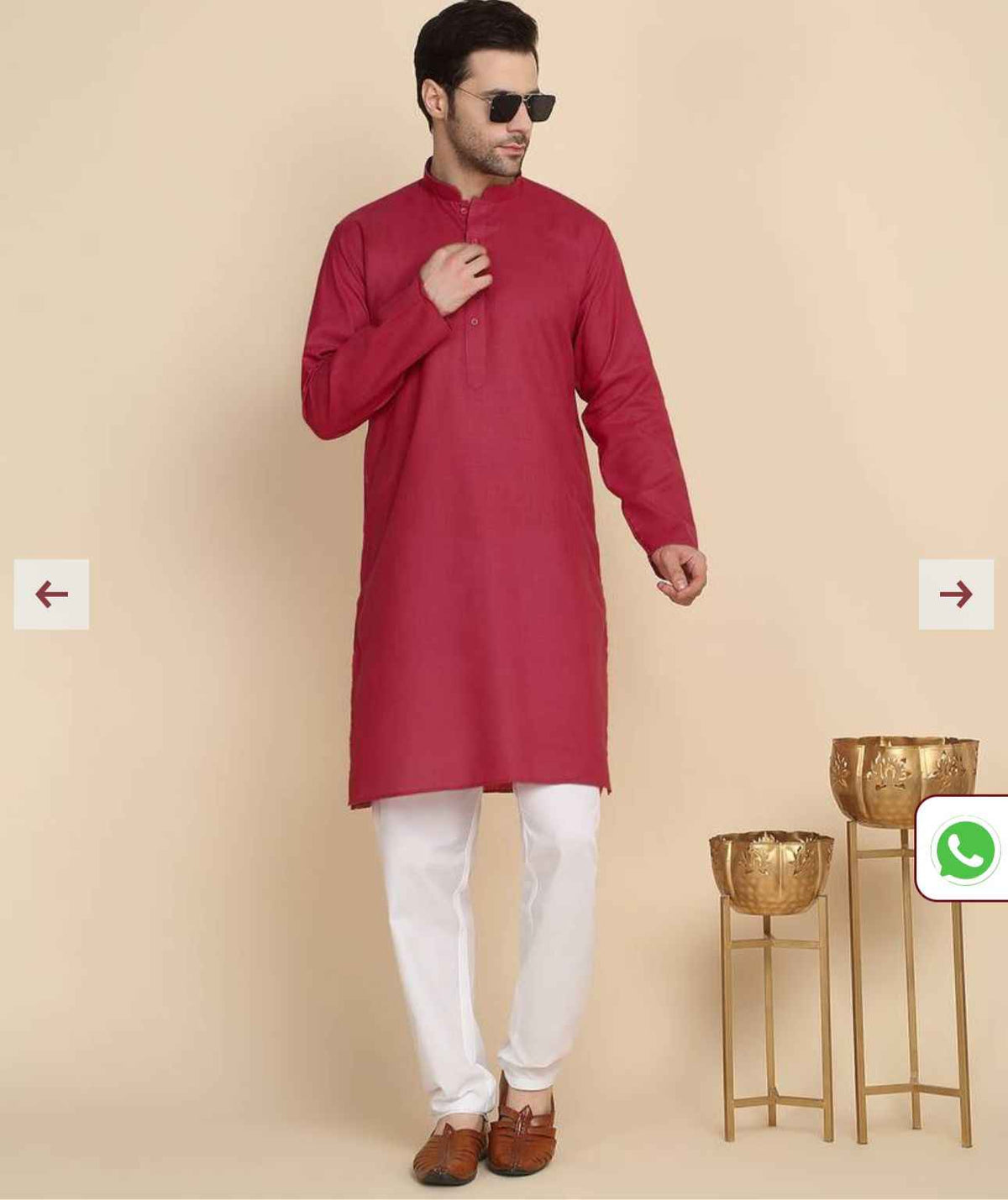 Cotton Blend Solid Denim Red Kurta With Pyjamas in Germany