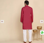 Cotton Blend Solid Denim Red Kurta With Pyjamas in Germany