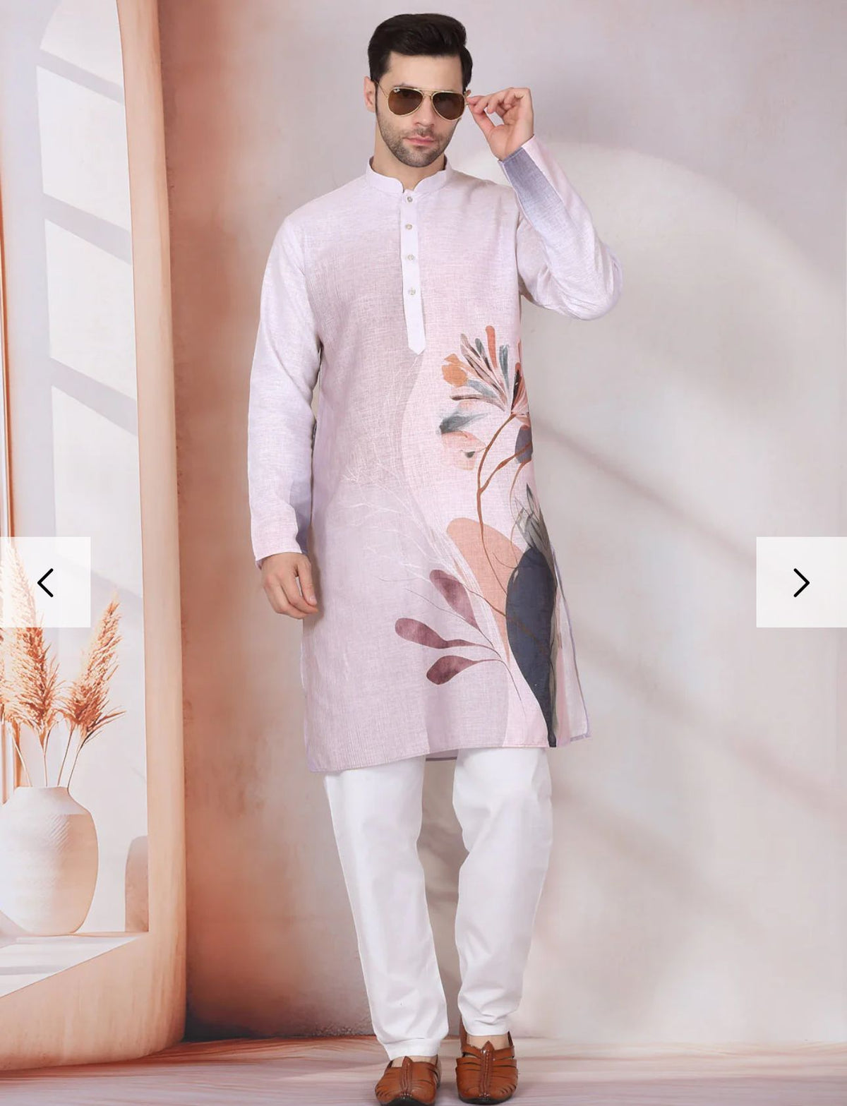 Marble Print  Long Kurta With White Elastic Waistband Pyjama Set in Berlin