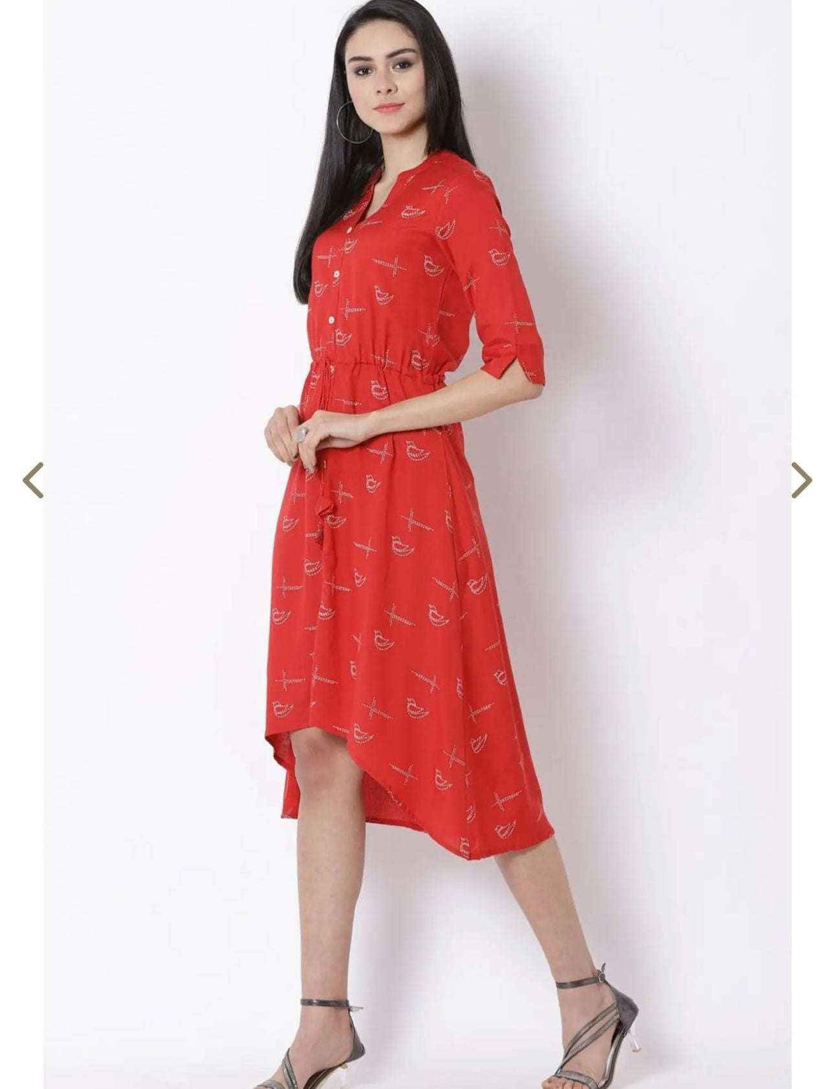 Red Printed Assymetric Kurti in Germany