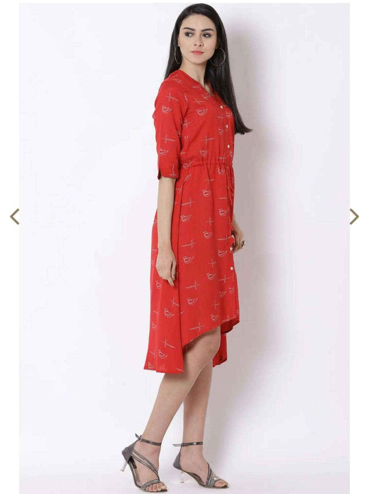 Red Printed Assymetric Kurti in Germany
