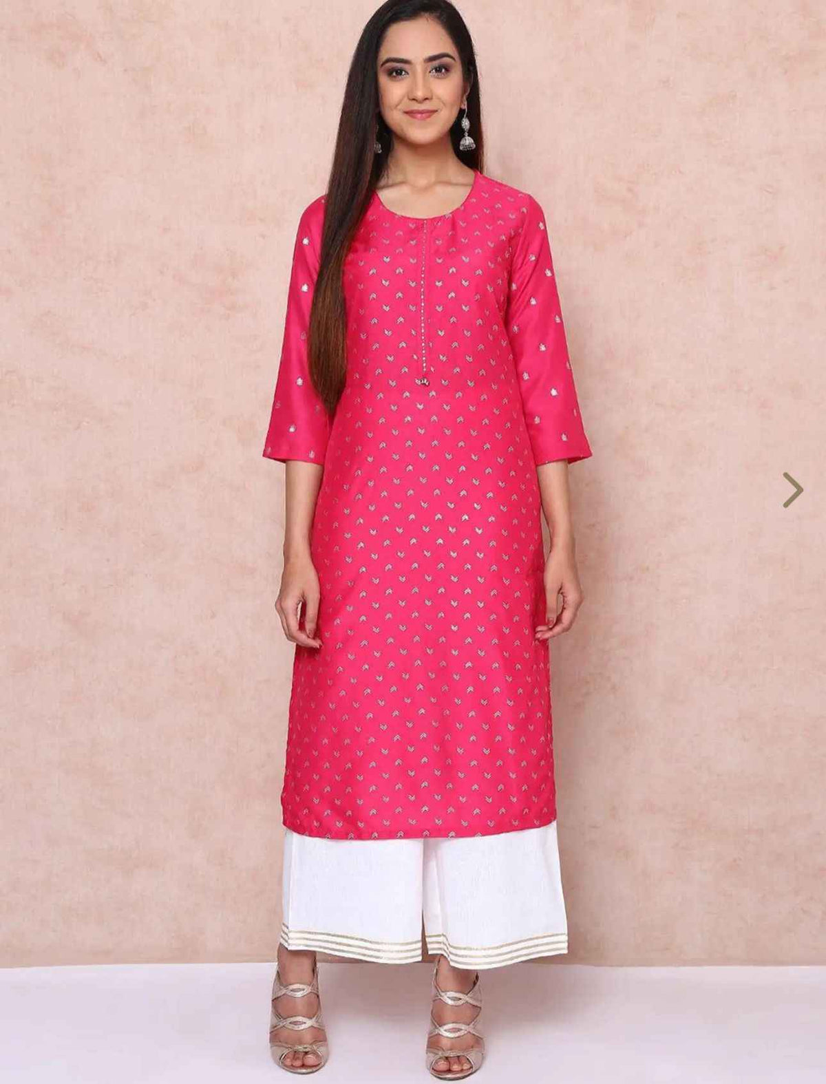 Pink Printed Straight Kurta in Germany