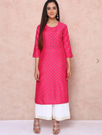 Pink Printed Straight Kurta in Germany