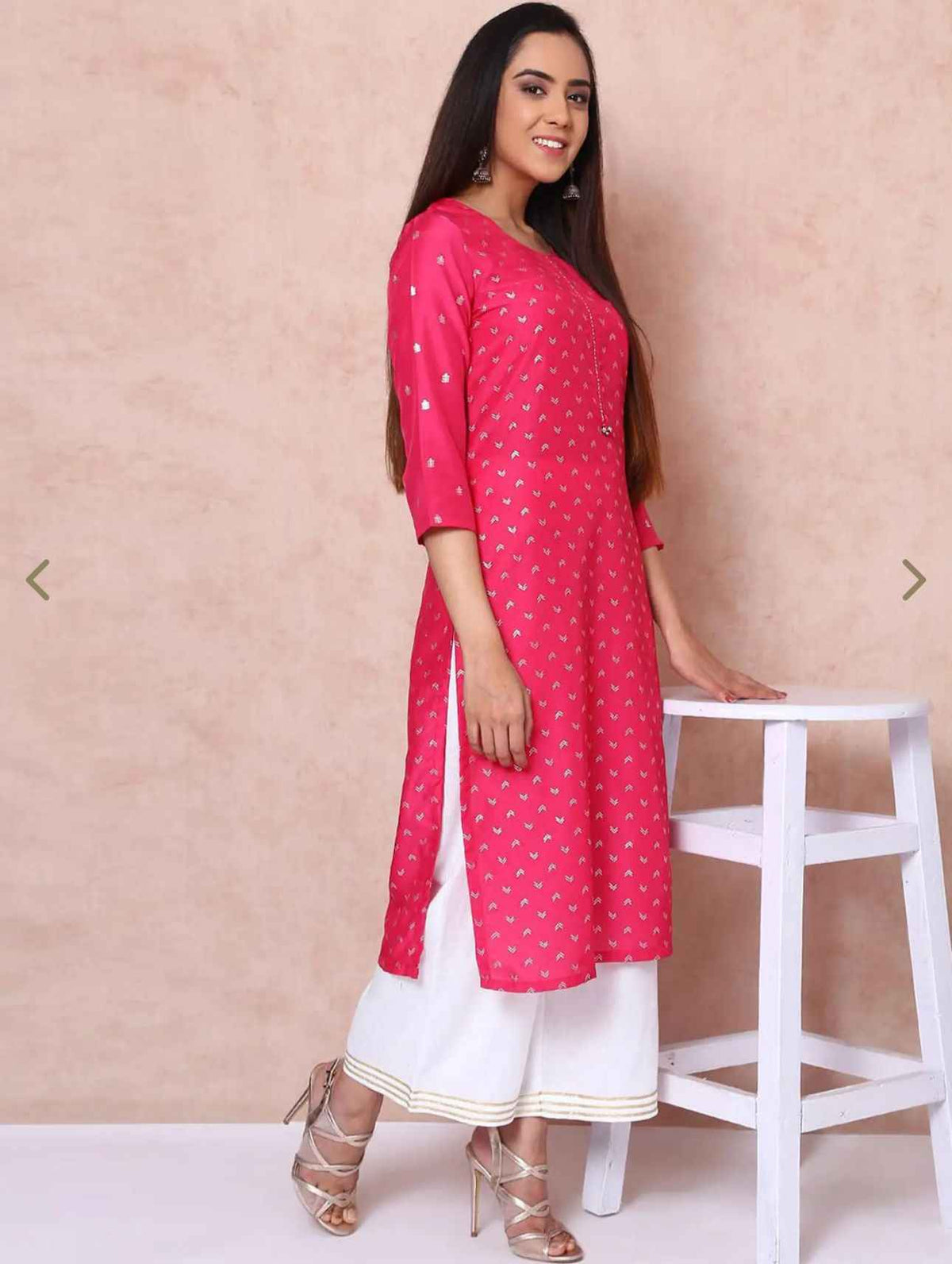 Pink Printed Straight Kurta in Germany