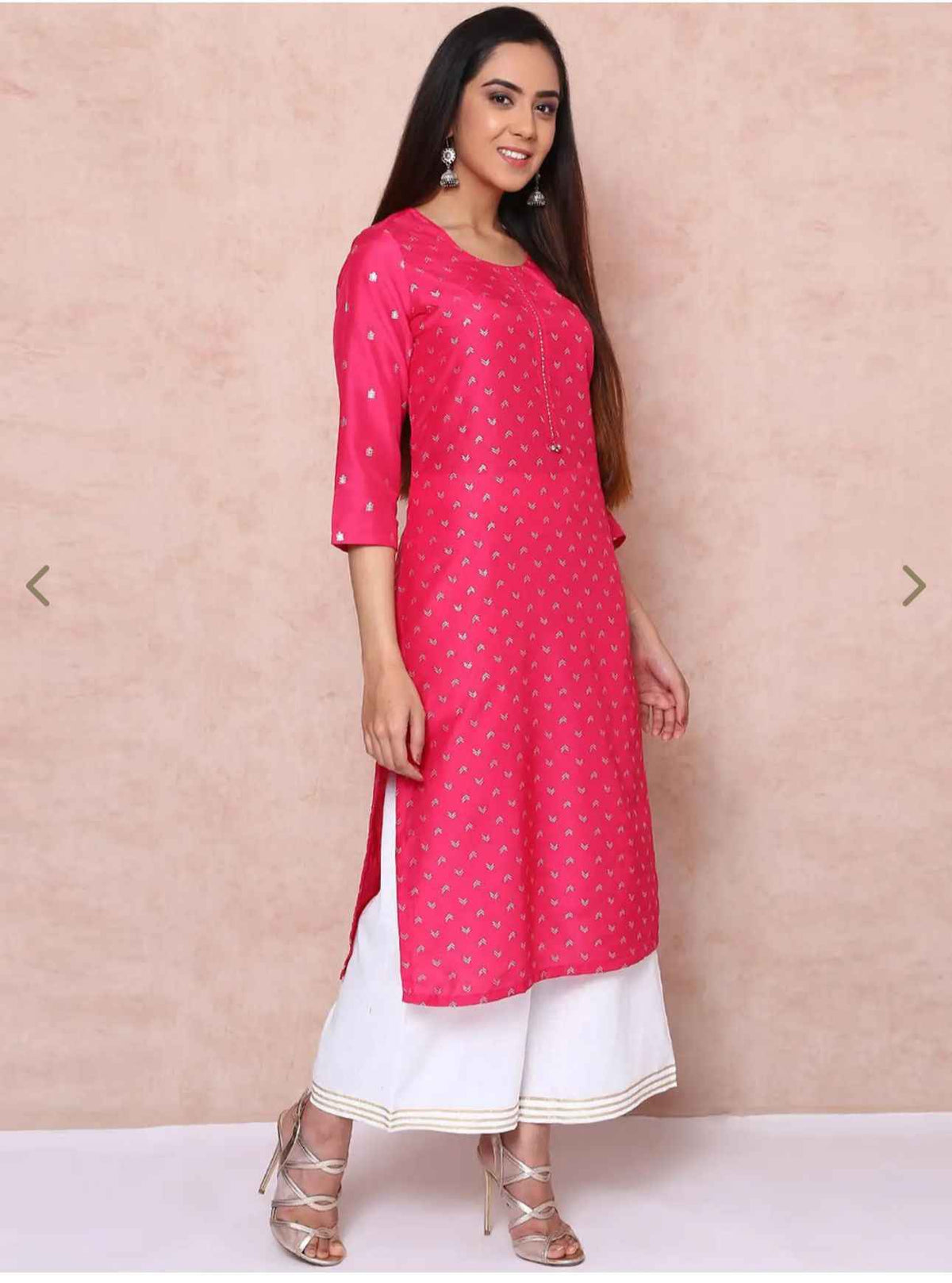 Pink Printed Straight Kurta in Germany