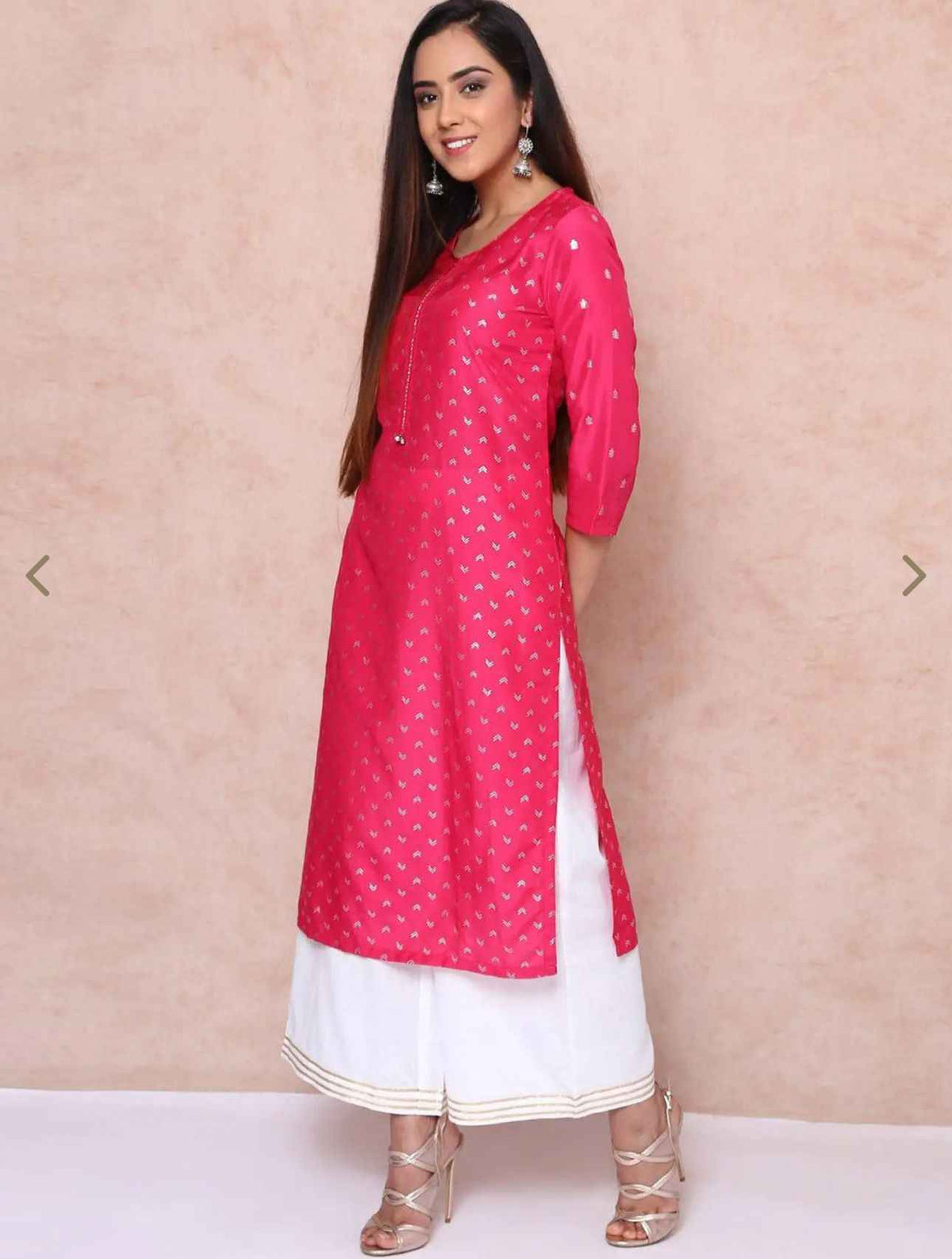 Pink Printed Straight Kurta in Germany