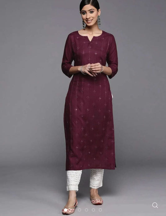 Burgundy Embroidered Rayon Kurta in Berlin