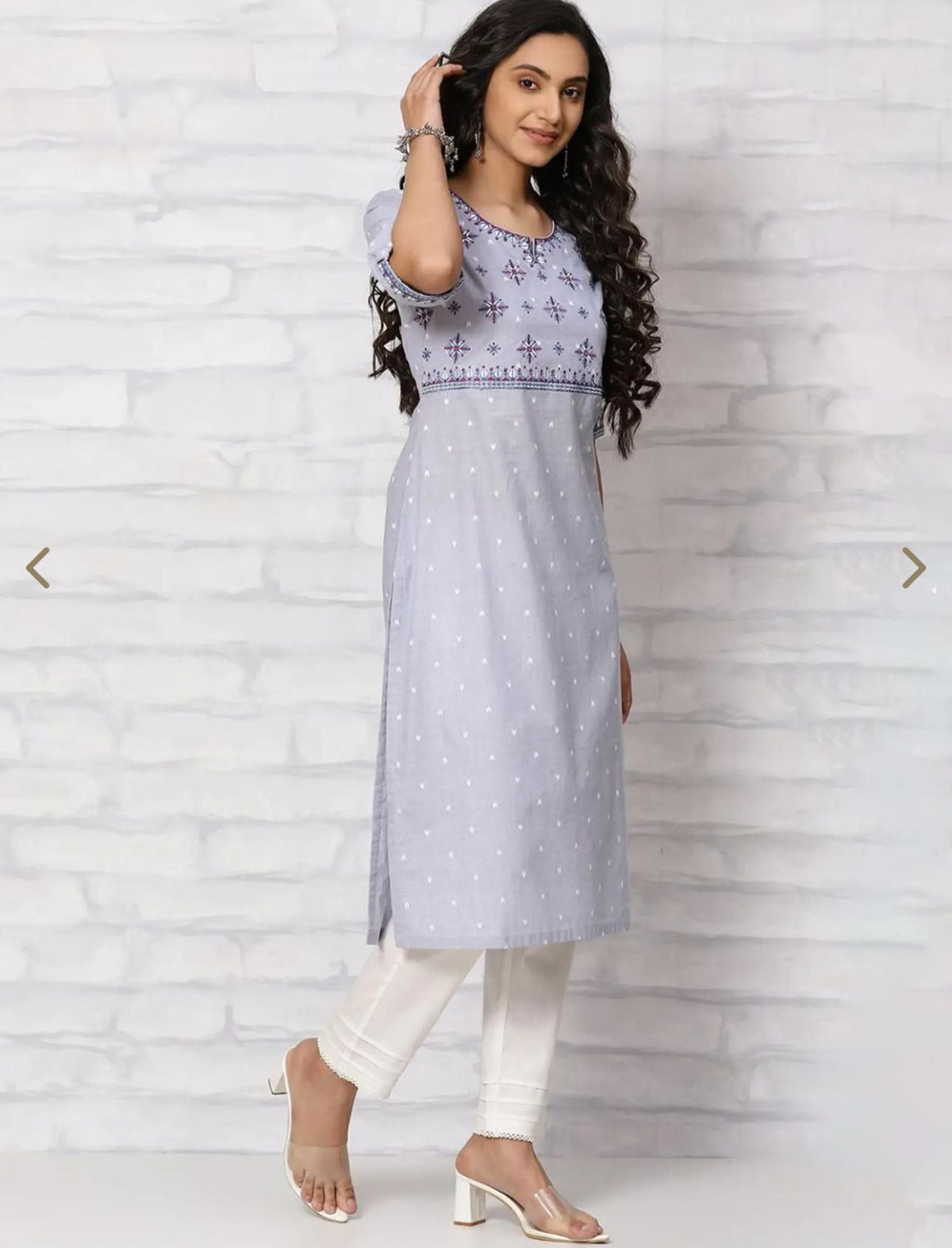 Light Blue Embroidered A-line Kurti in Berlin
