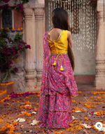 Girls Pink & Yellow Ethnic Floral Print Cotton Layerd Lehenga & Choli With Dupatta in Berlin