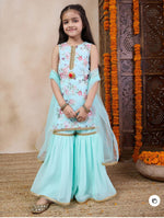 Girls Floral Printed Sleeveless Georgette Straight Kurta With Sharara & Dupatta in Germany