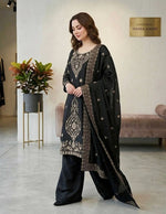 Black Women Silk Blend Kurta Palazzo Dupatta Set in Germany