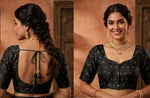 Black woven gold polka dots butti work Blouse in Germany