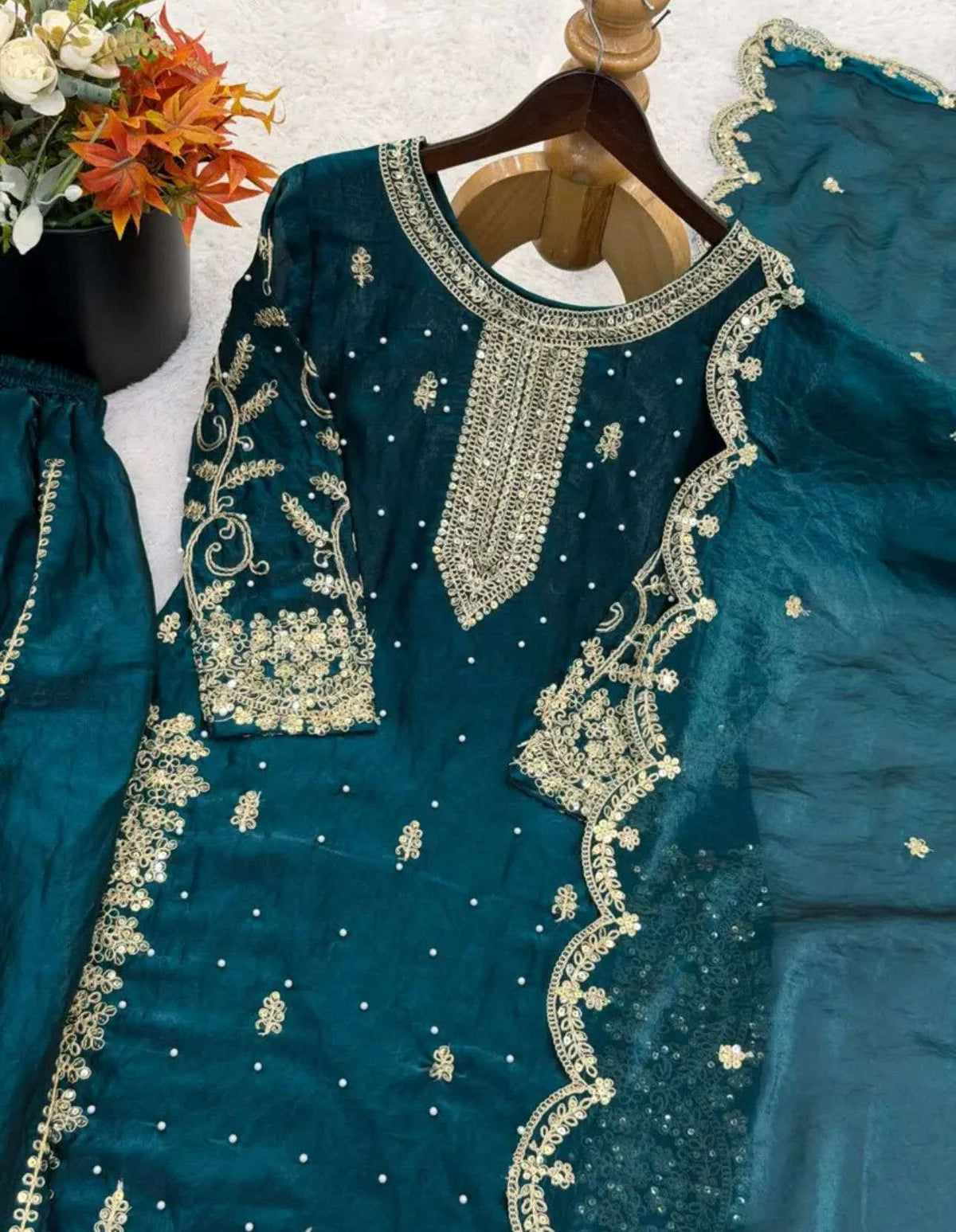 Latest Teal Blue Designer Silk Palazzo Suit for Women Party Wear In Germany Namma Markt