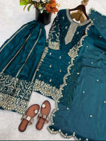 Latest Teal Blue Designer Silk Palazzo Suit for Women Party Wear In Germany Namma Markt
