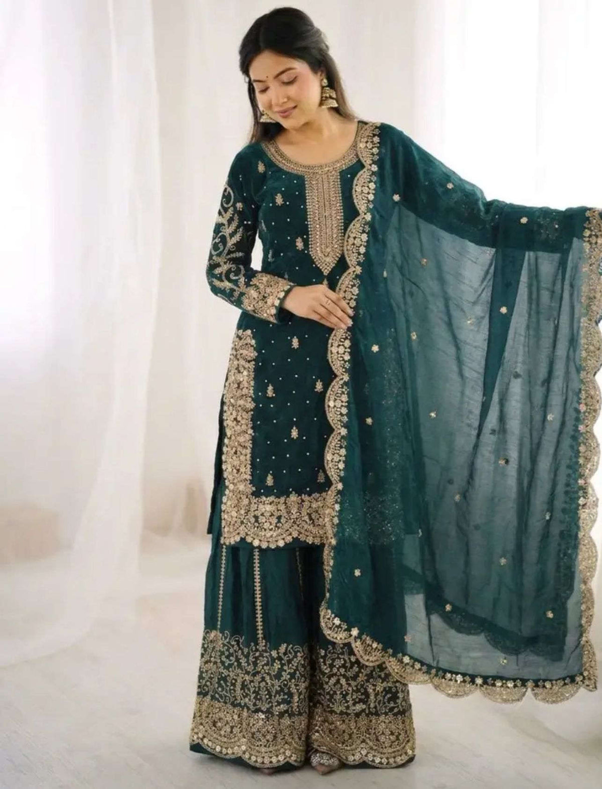 Latest Teal Blue Designer Silk Palazzo Suit for Women Party Wear In Germany Namma Markt
