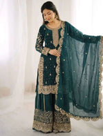 Latest Teal Blue Designer Silk Palazzo Suit for Women Party Wear In Germany Namma Markt